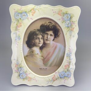 Vintage Cream and Blue Picture Frame with Floral Accents